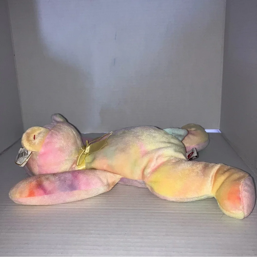 Ty Sherbet Pillow Pals Collection Pastel Tie-Dye Beanie Plush with Yellow Ribbon